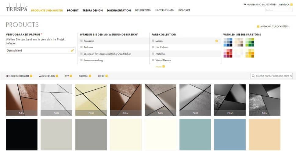 Trespa Plattenauswahl Plattenauswahl auf der Herstellerseite von Trespa
